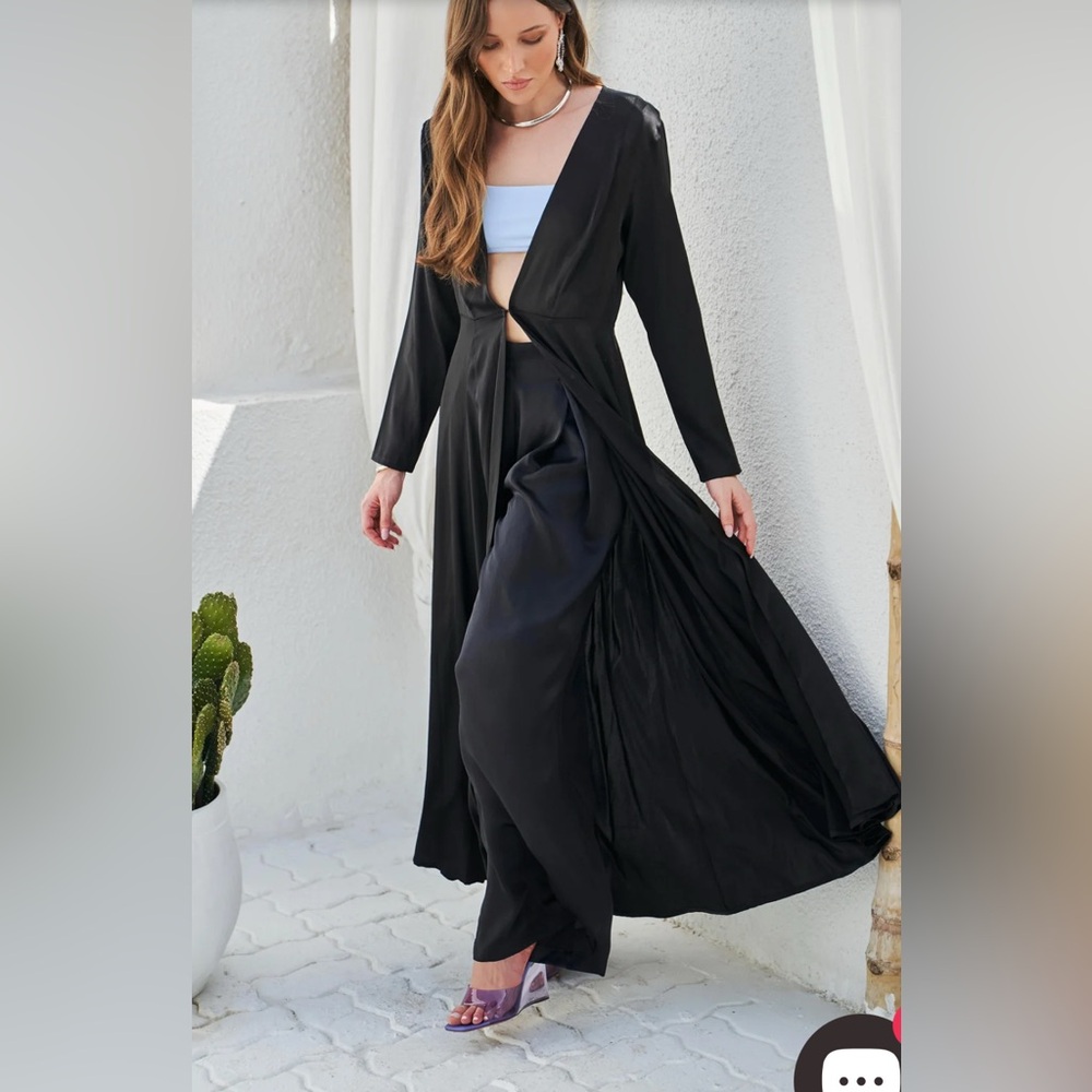 $474 WE ARE LEONE 100% Silk Maxi Robe Black Women's Cardigan S/M